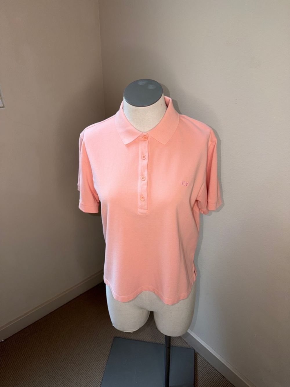 EUC Outdoor Voices Birdie Crop Polo Shirt Peach Pale Blush Small